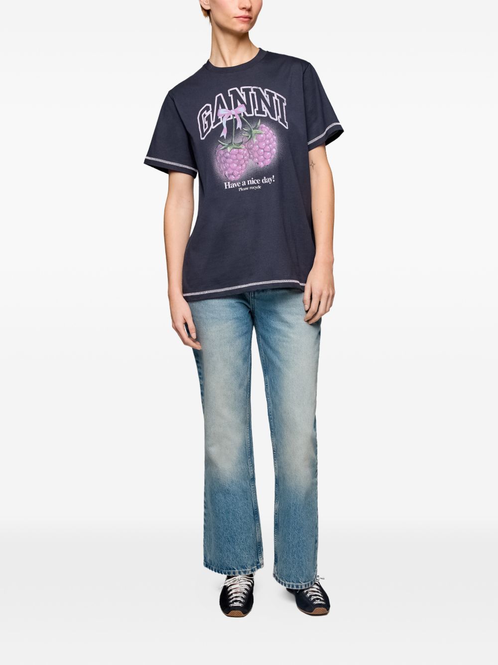 Ganni Raspberry cotton t-shirt Ganni
