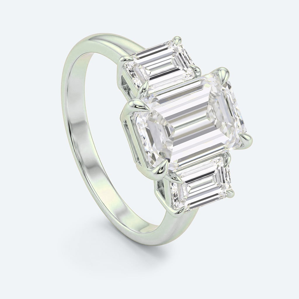 2.00 CTW AGI E/F VS Certified Emerald Cut Lab Grown Diamond Three-Stone Engagement Ring