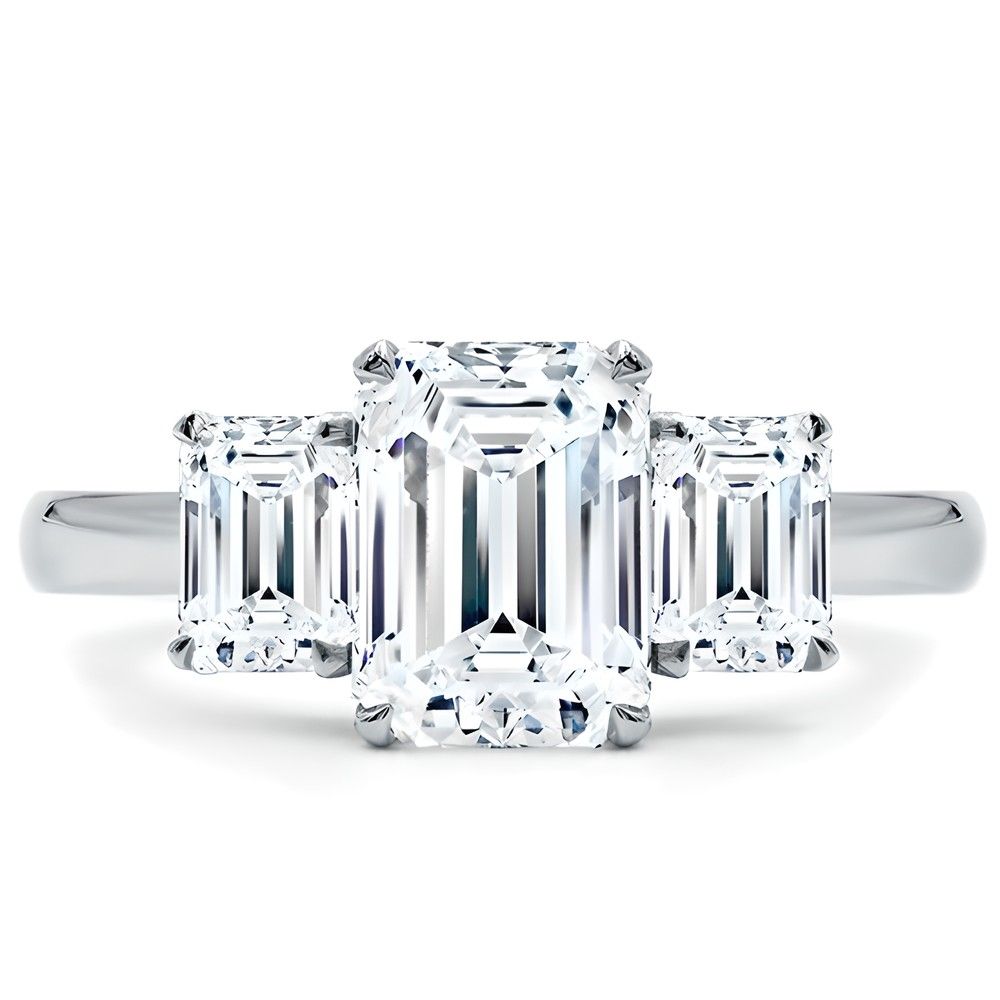 2.00 CTW AGI E/F VS Certified Emerald Cut Lab Grown Diamond Three-Stone Engagement Ring