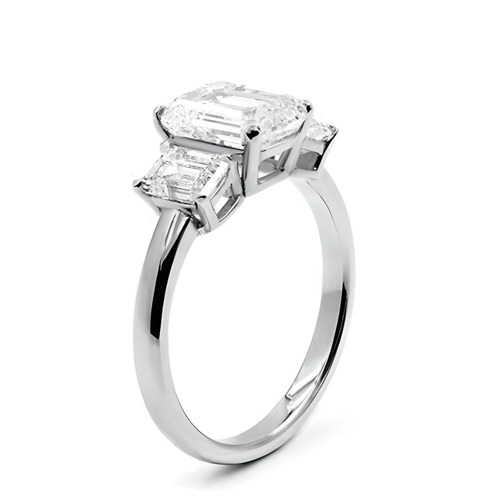 2.00 CTW AGI E/F VS Certified Emerald Cut Lab Grown Diamond Three-Stone Engagement Ring