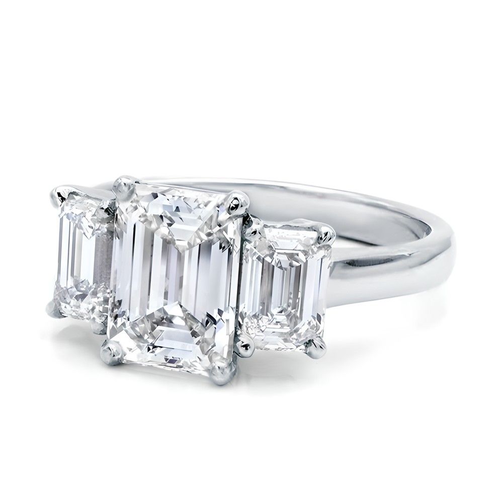 2.00 CTW AGI E/F VS Certified Emerald Cut Lab Grown Diamond Three-Stone Engagement Ring