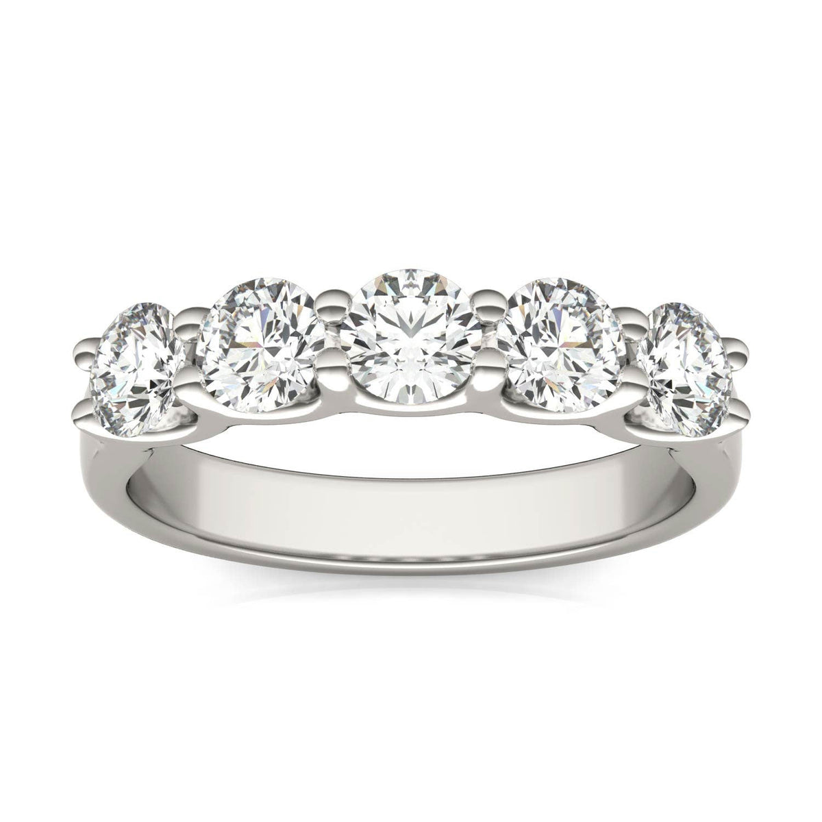 1.25 CTW Round Lab Grown Diamond Five Stone Anniversary Band in 14K White Gold Over Sterling Silver - E/F-VS