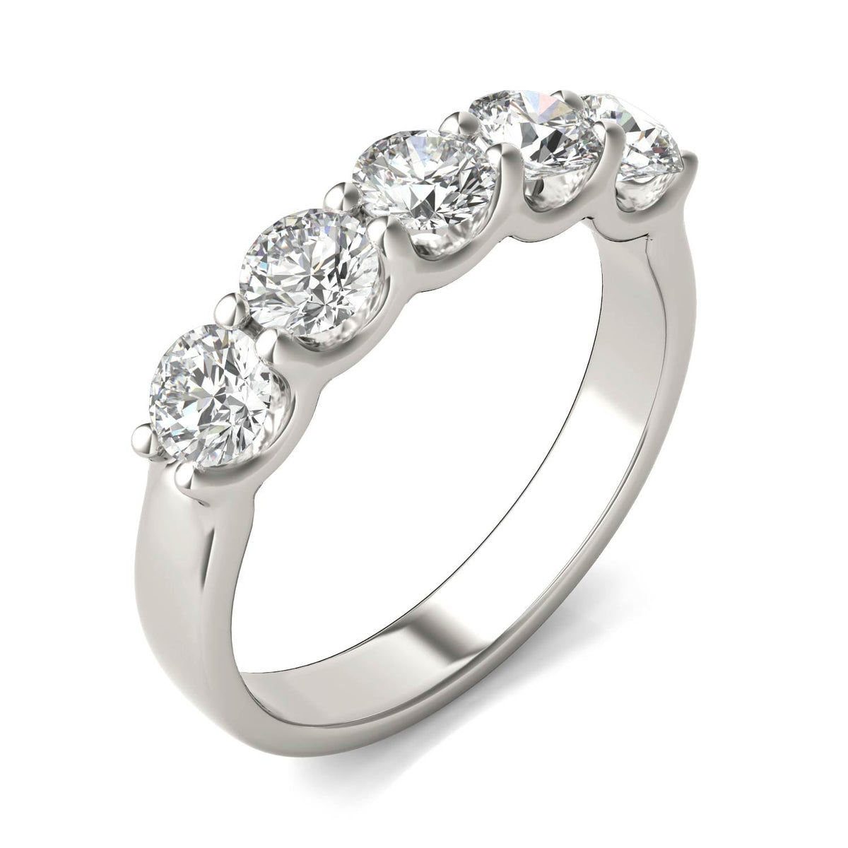 1.25 CTW Round Lab Grown Diamond Five Stone Anniversary Band in 14K White Gold Over Sterling Silver - E/F-VS