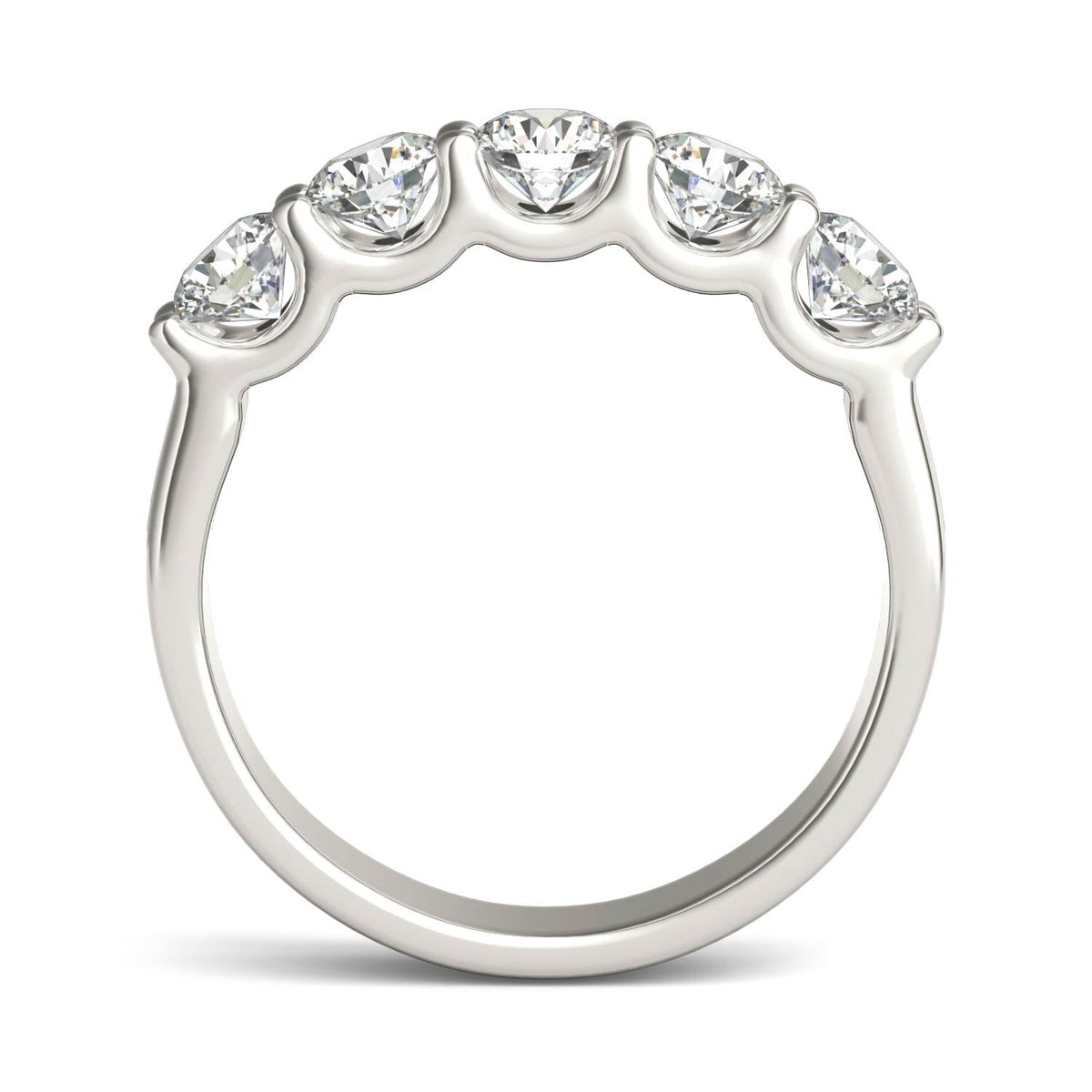 1.25 CTW Round Lab Grown Diamond Five Stone Anniversary Band in 14K White Gold Over Sterling Silver - E/F-VS