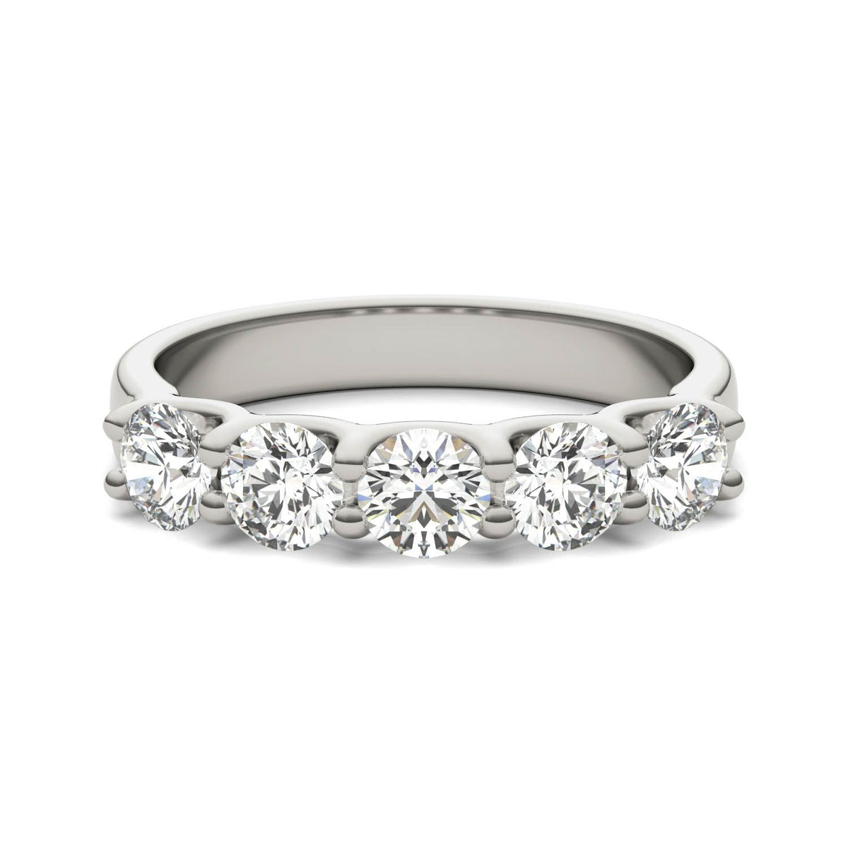 1.25 CTW Round Lab Grown Diamond Five Stone Anniversary Band in 14K White Gold Over Sterling Silver - E/F-VS