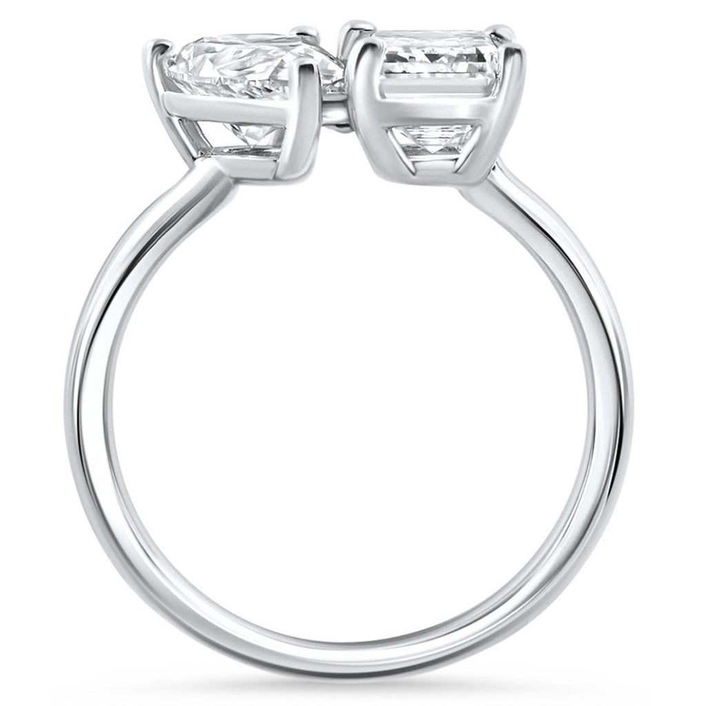 AGI Certified 2.25 CTW Pear & Emerald Cut Toi Et Moi Lab Grown Diamond Ring in 14K White Gold