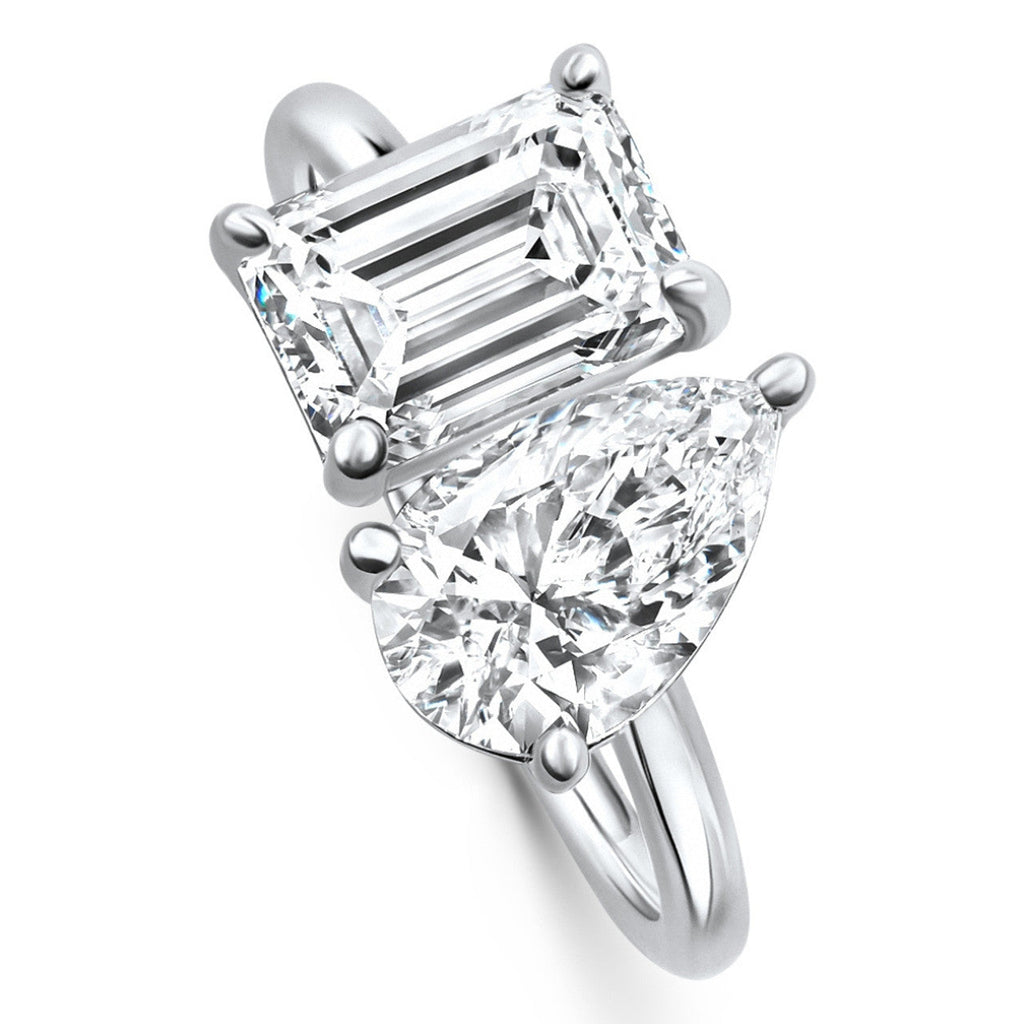 AGI Certified 2.25 CTW Pear & Emerald Cut Toi Et Moi Lab Grown Diamond Ring in 14K White Gold