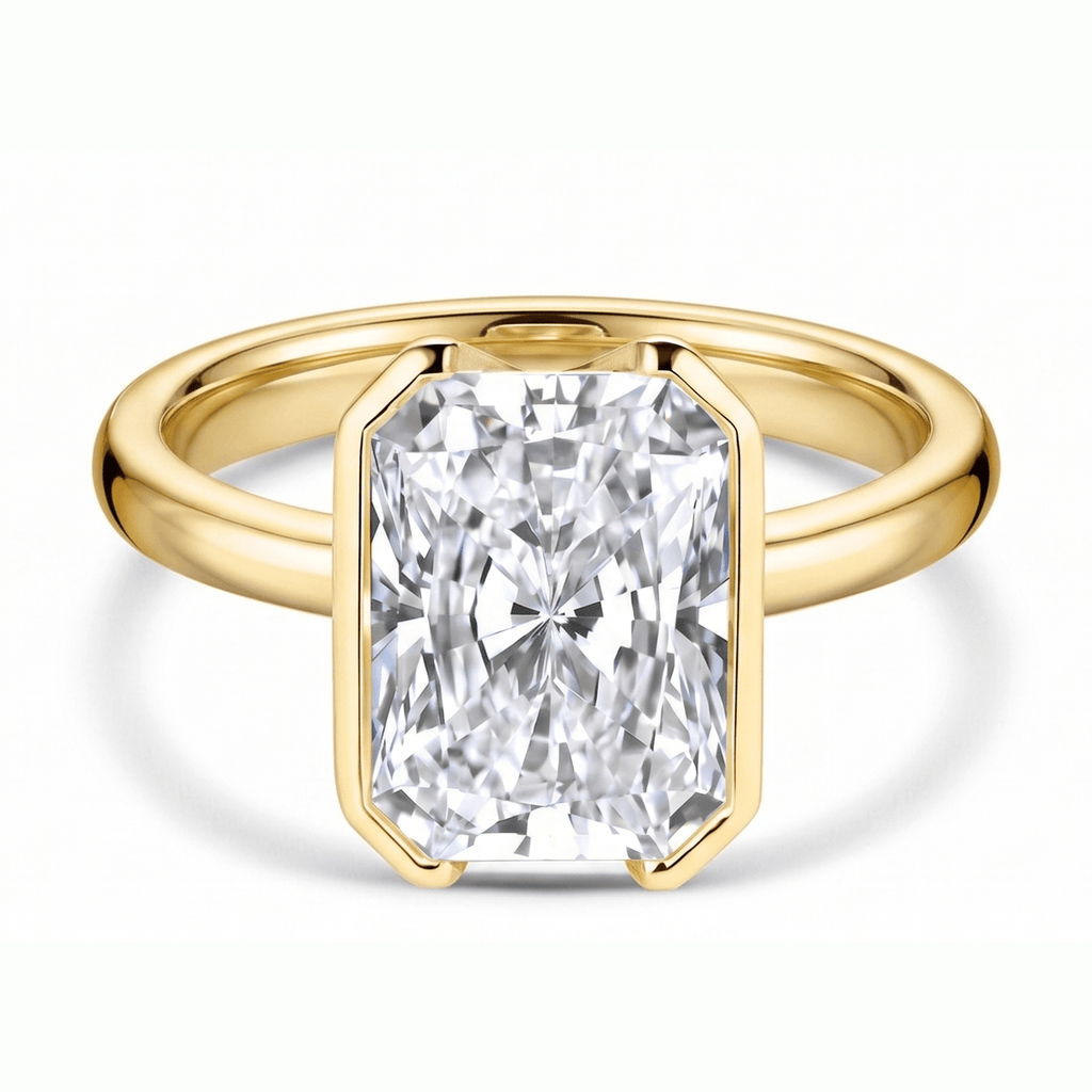 AGI Certified 7.00 CTW F/VS Radiant Cut Lab Diamond Half Bezel Solitaire Engagement Ring in 14K Yellow Gold