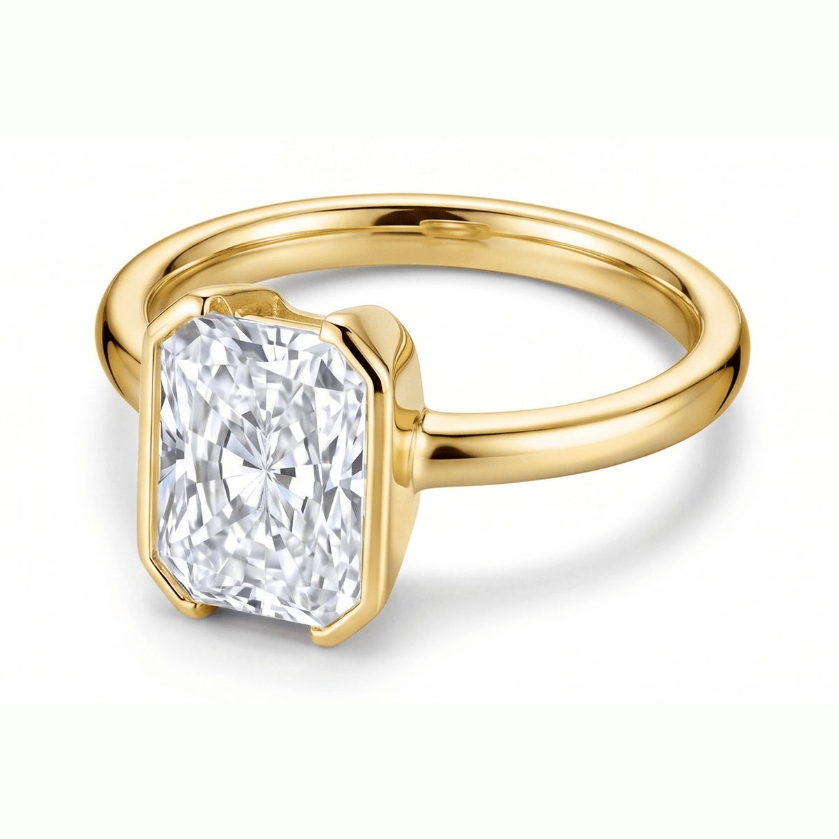 AGI Certified 7.00 CTW F/VS Radiant Cut Lab Diamond Half Bezel Solitaire Engagement Ring in 14K Yellow Gold