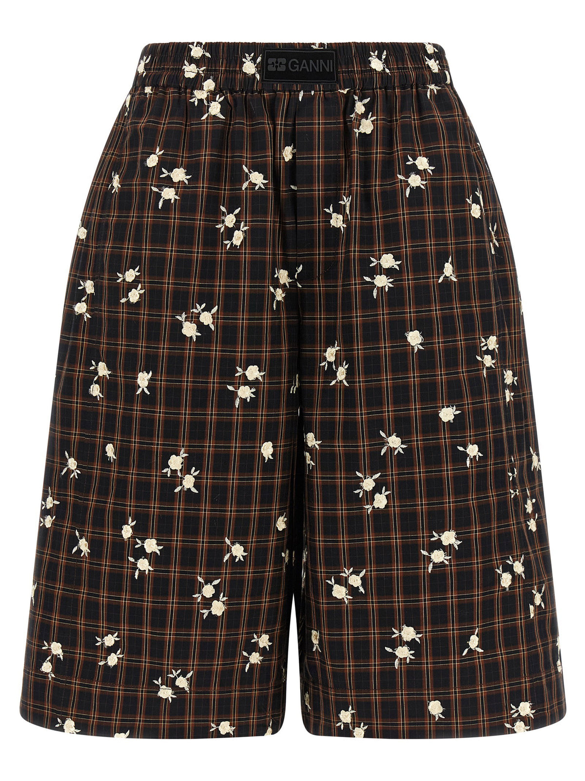 Ganni Check Flower Bermuda Shorts