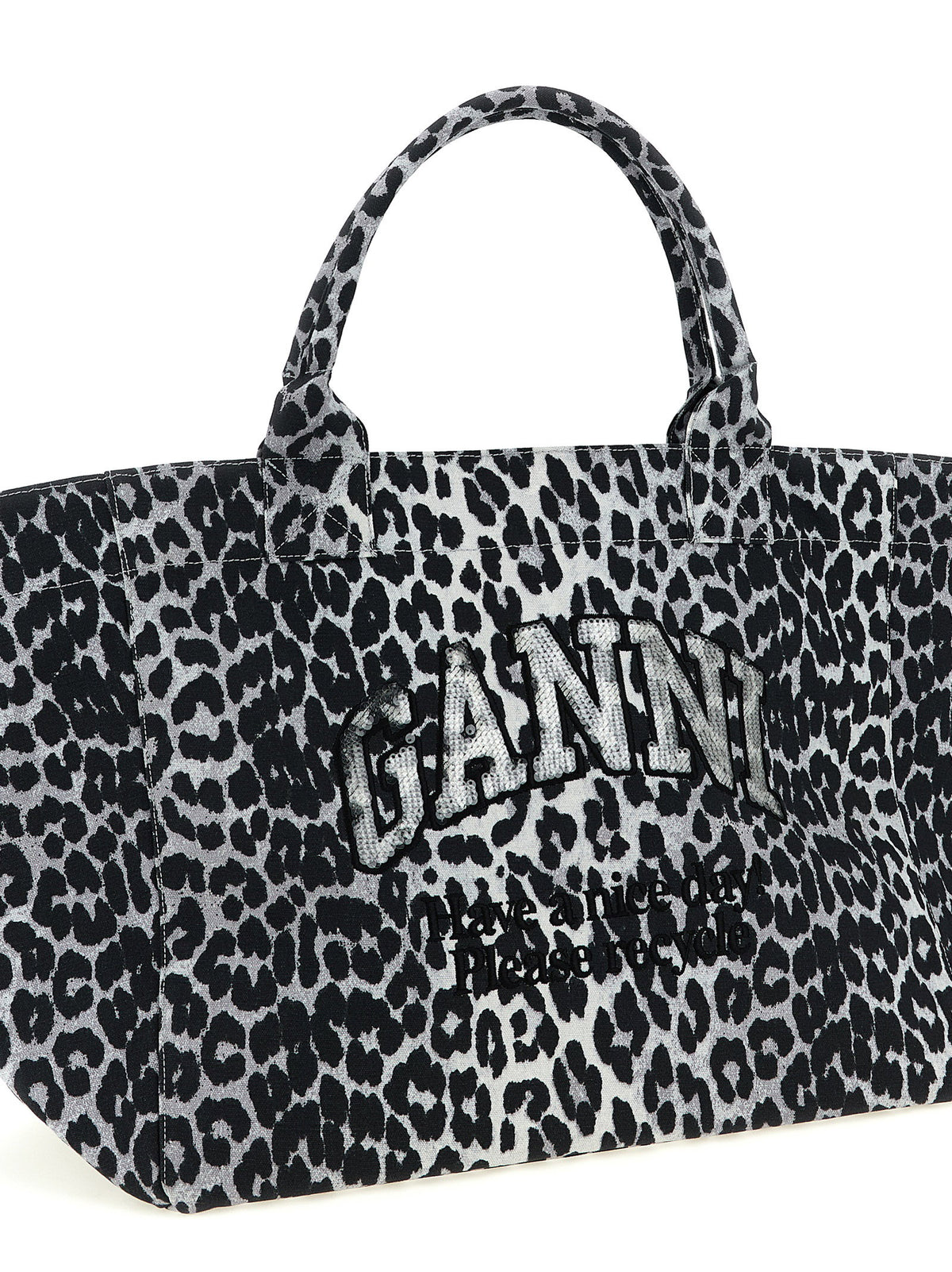 Ganni Leopard Sequin Xxl Tote Shopping Bag Ganni