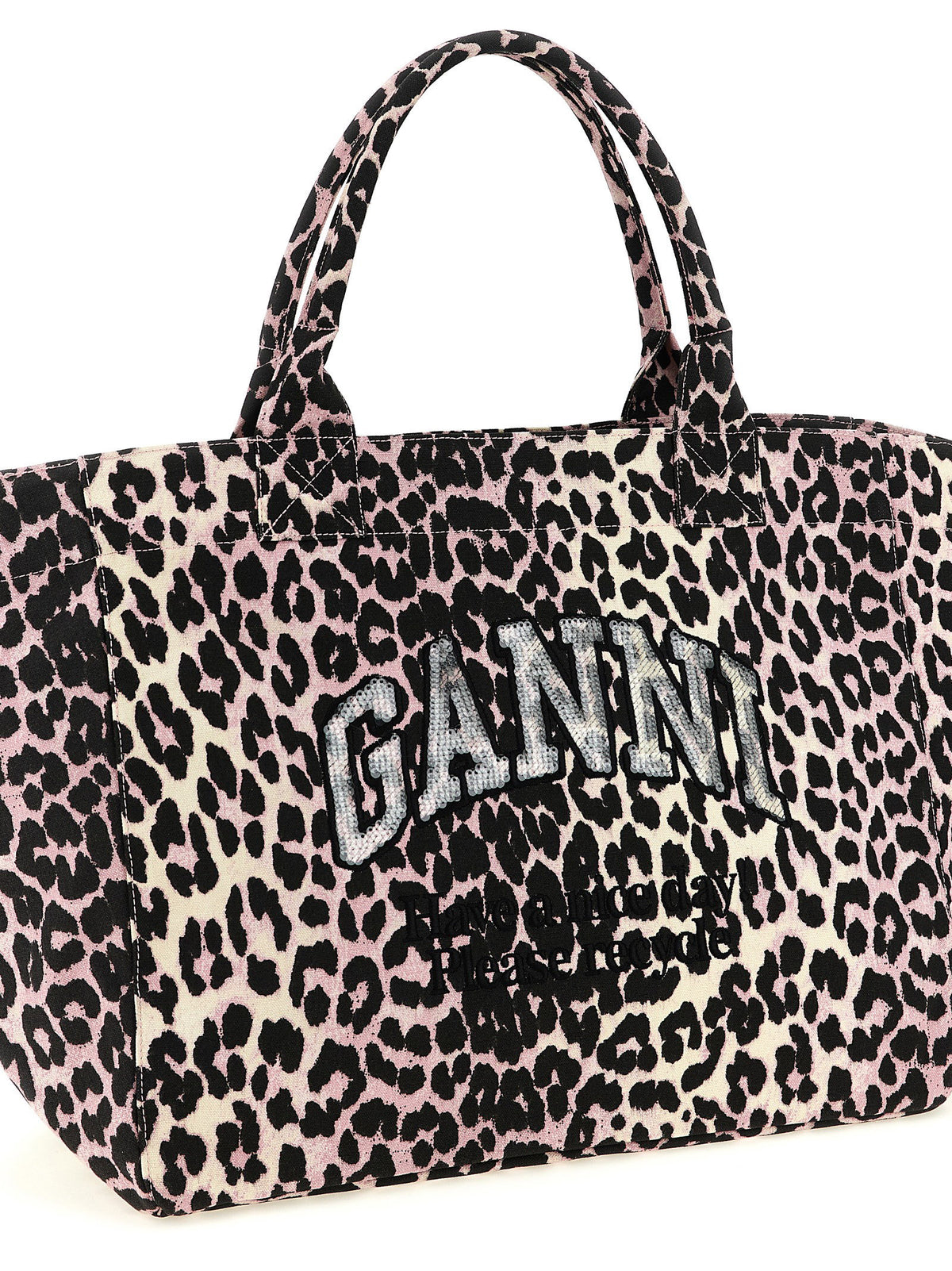 Ganni Leopard Sequin Xxl Tote Shopping Bag Ganni