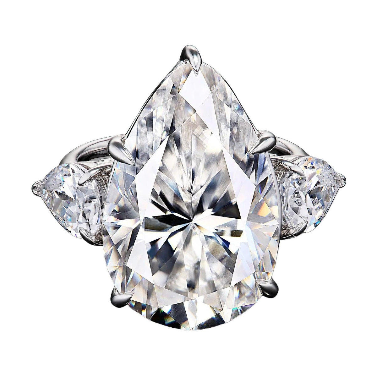 AGI Certified 5.00 CTW Pear Cut Lab Diamond Three Stone Engagement Ring in 14K White Gold