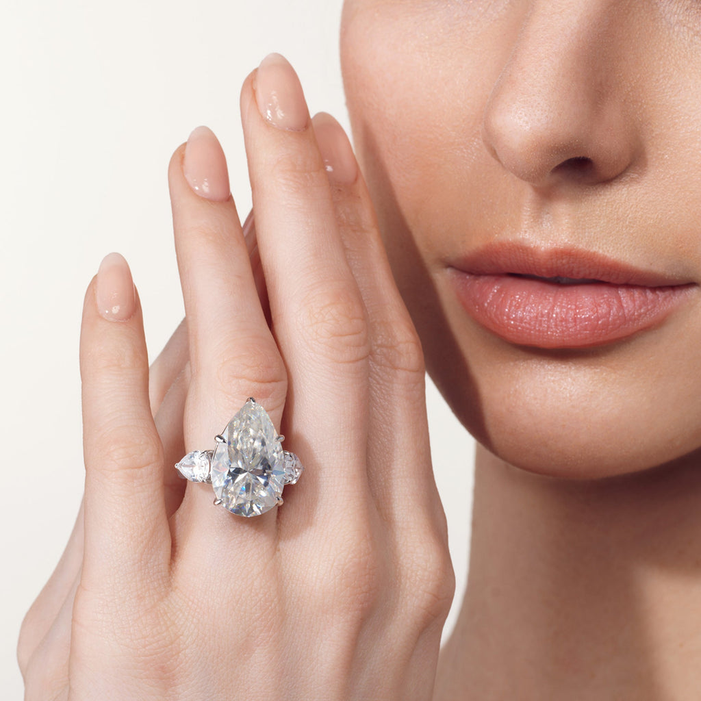 AGI Certified 5.00 CTW Pear Cut Lab Diamond Three Stone Engagement Ring in 14K White Gold
