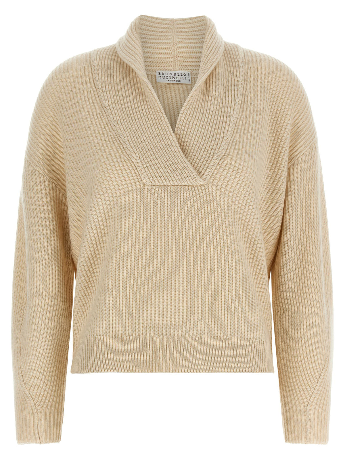 Brunello Cucinelli Shawl Neck Ribbed Sweater