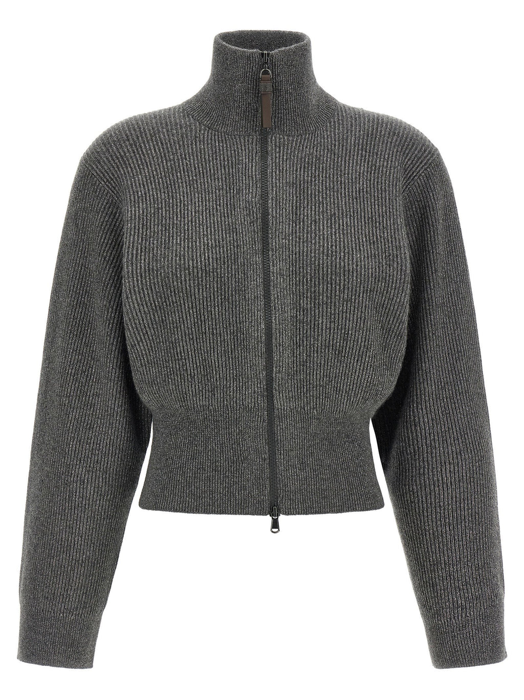 Brunello Cucinelli Ribbed Cardigan With Leather Detail