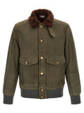 Brunello Cucinelli Waxed Shearling Bomber Jacket