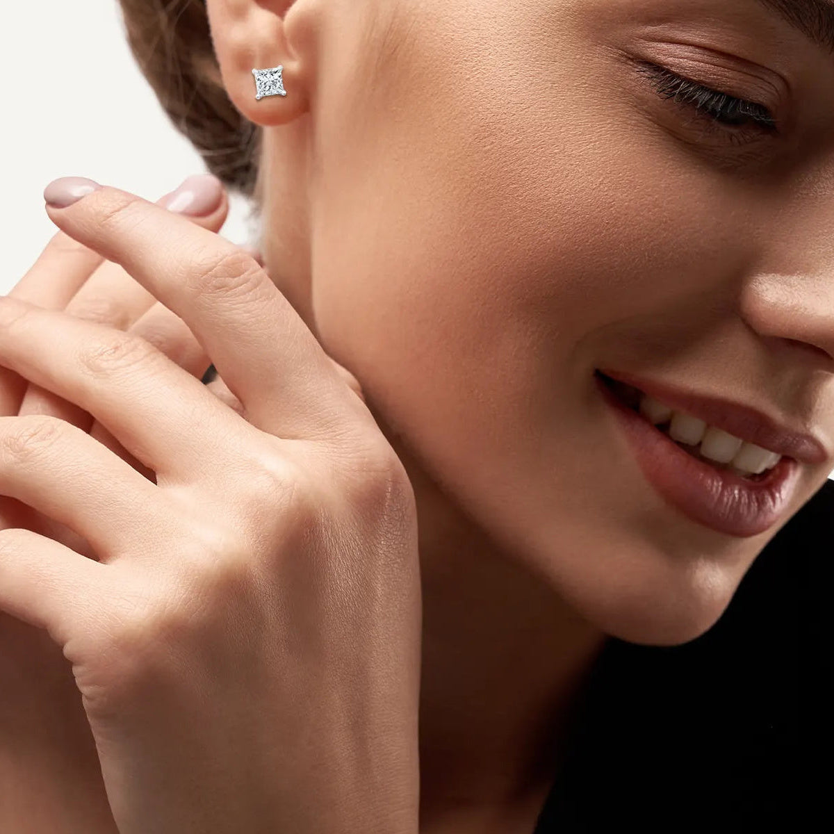 AGI Certified 2.00 CTW Princess Cut Lab Diamond Stud Earrings in 14K Gold Over Sterling Silver