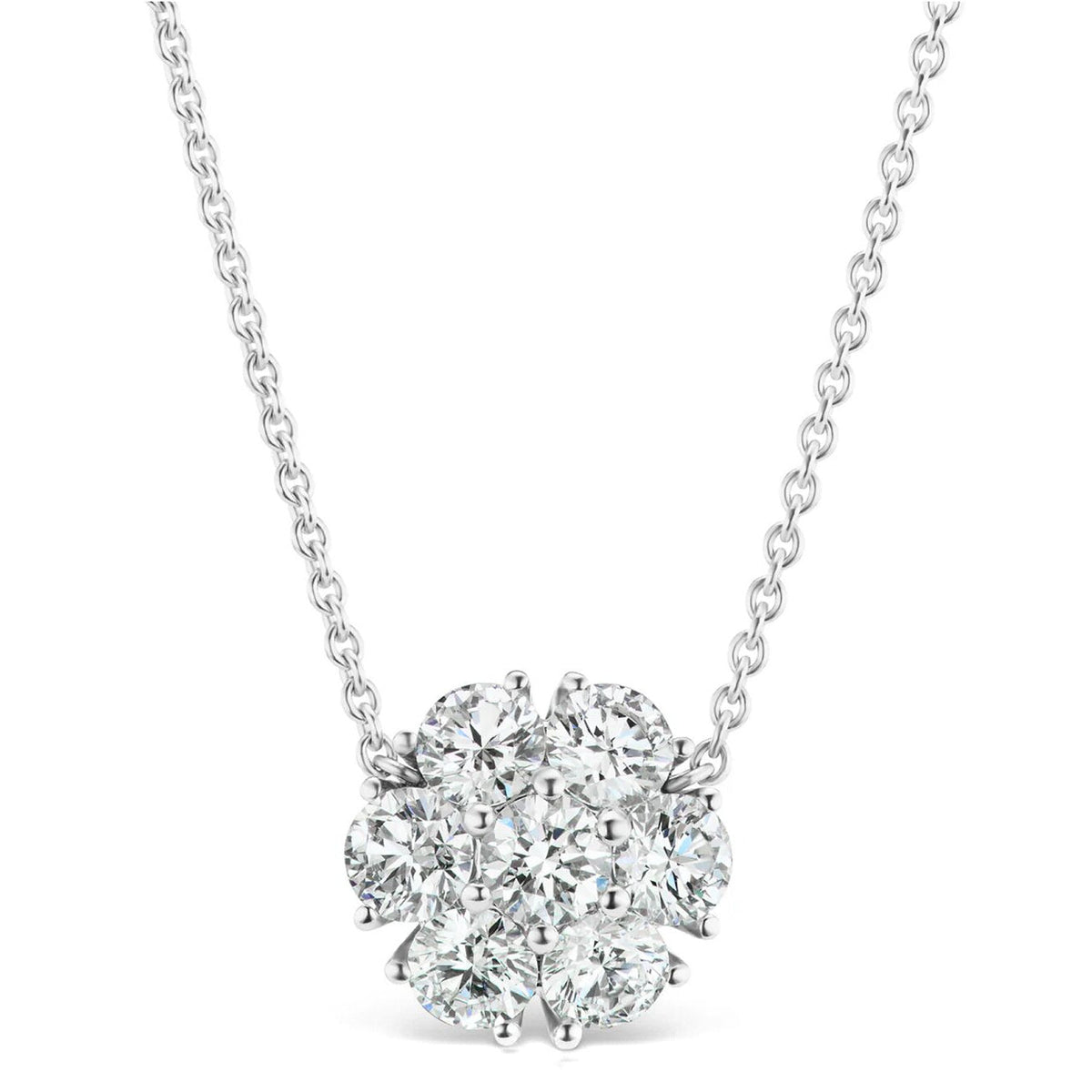 AGI Certified 4.00 CTW Round Lab-Grown Diamond Flower Cluster Pendant Necklace in 14K White Gold