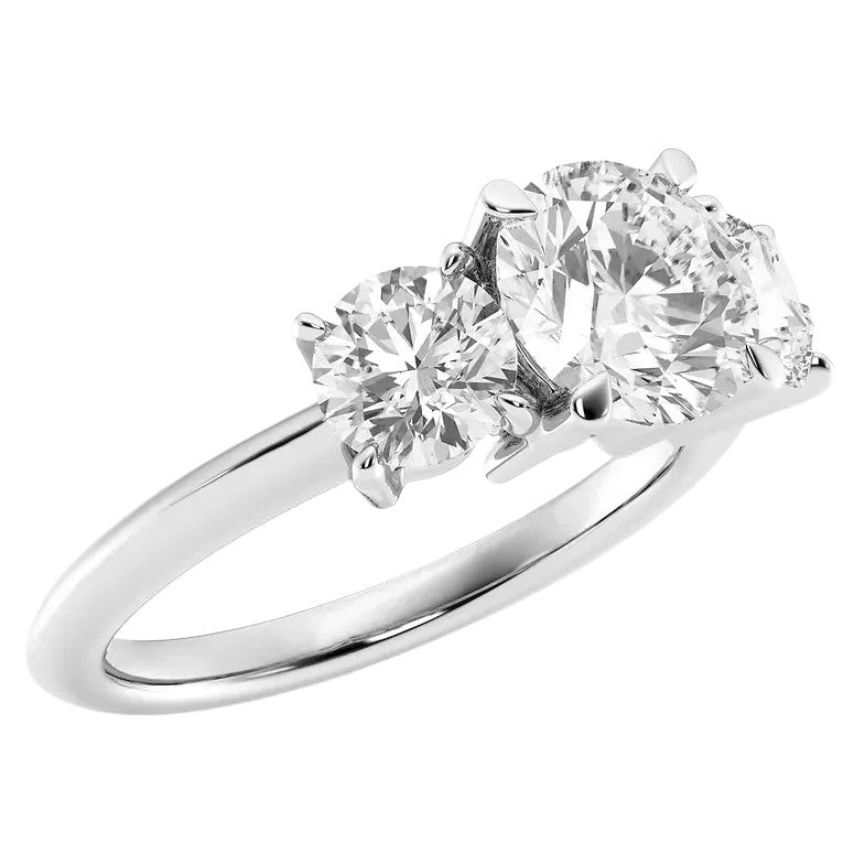 1.00 CTW Round Lab-Grown Diamond Three-Stone Engagement Ring in 14K White Gold Over Sterling Silver