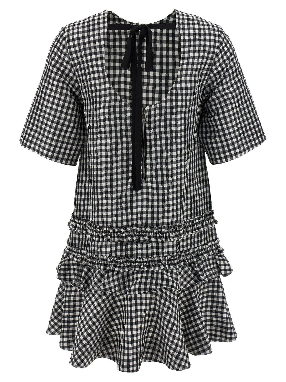 Ganni Crinkled Check Mini Dress