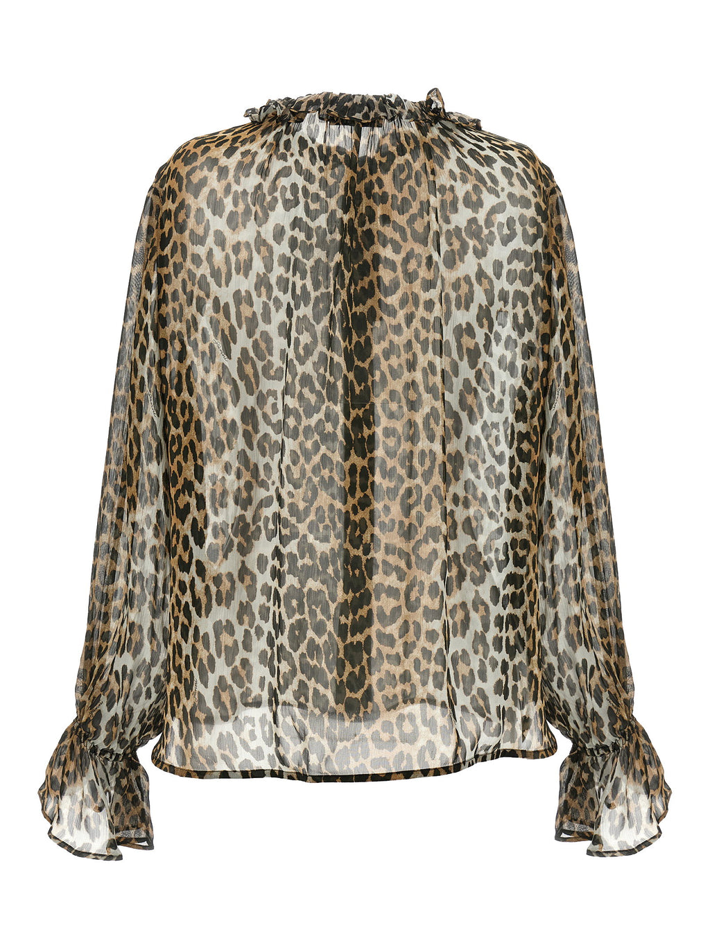Ganni Leopard Print Chiffon Tie String Shirt