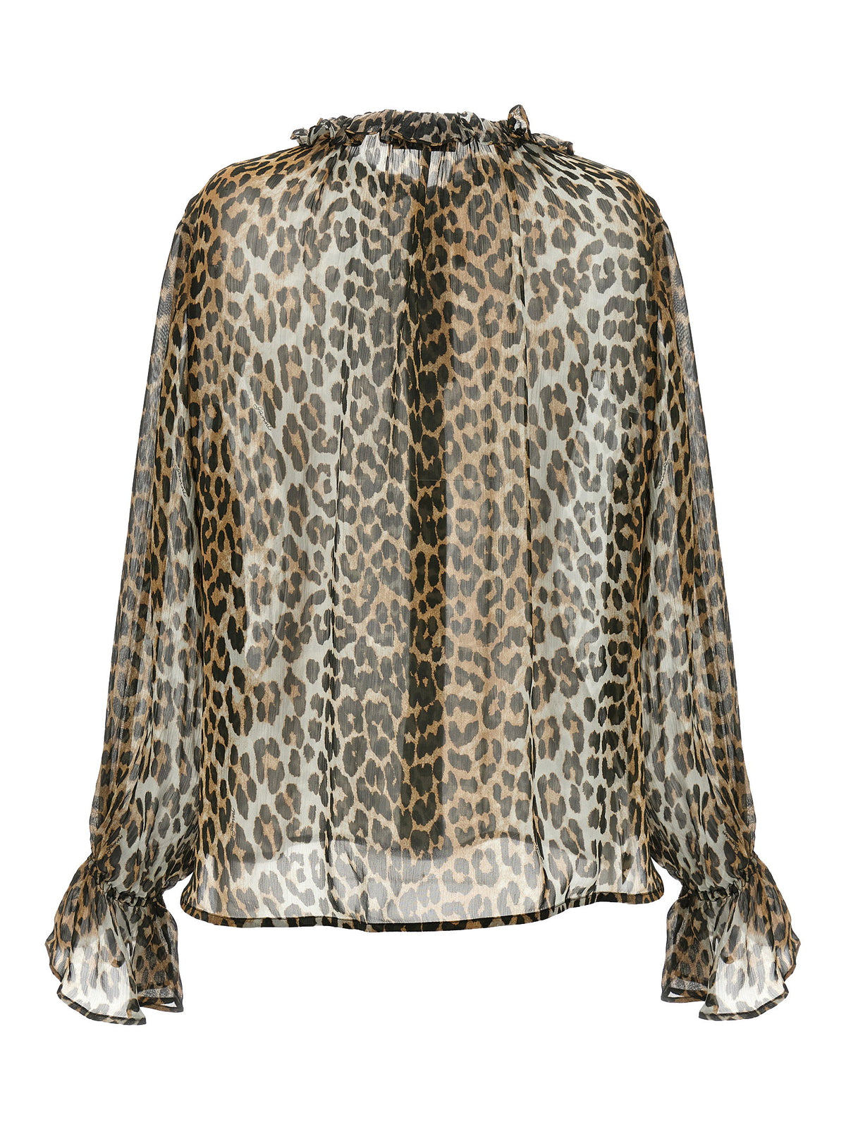 Ganni Leopard Print Chiffon Tie String Shirt