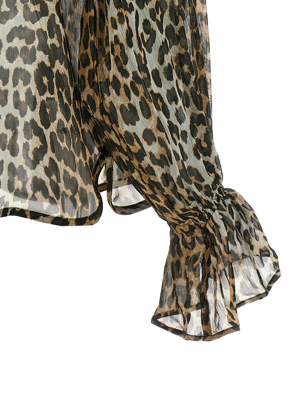 Ganni Leopard Print Chiffon Tie String Shirt