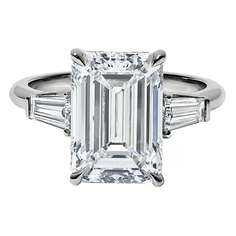 5.50 CTW IGI Certified F/VS Lab Grown Emerald Cut Diamond Ring with Tapered Baguettes in 14K White Gold
