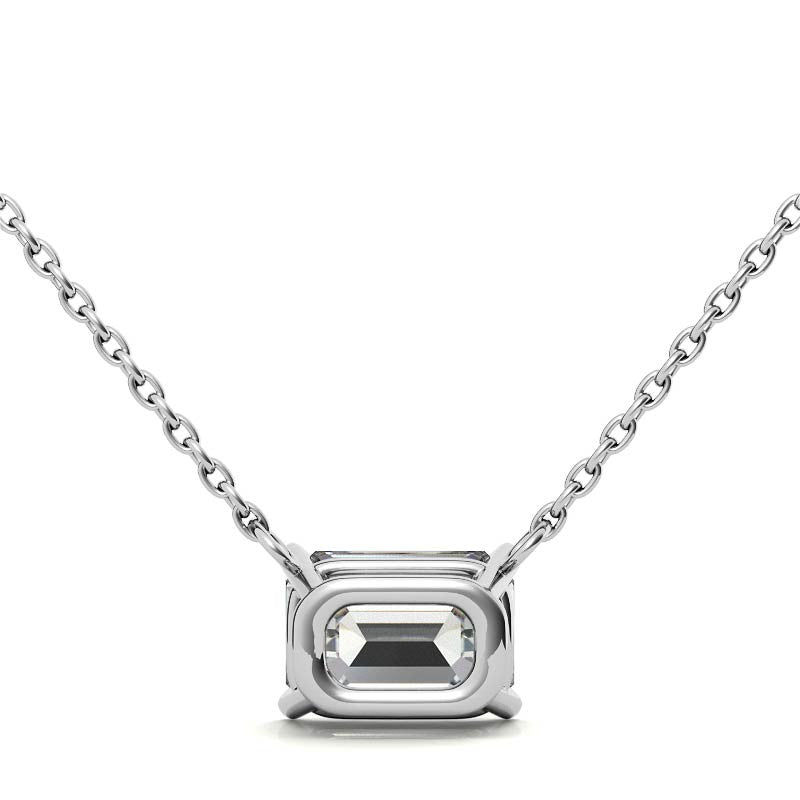 3.00 CTW AGI Certified Lab-Grown Emerald-Cut Diamond Solitaire Pendant in Choice Of 14K White or Yellow Gold