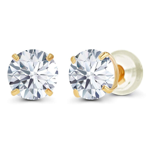 1.00 CTW Genuine Certified Moissanite Stud Earrings in Solid 14K White or Yellow Gold